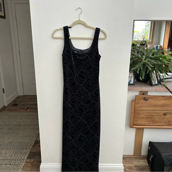 Vintage Algo Beaded Charcoal Velvet Maxi Dress Size 8 - Picture 3 of 9